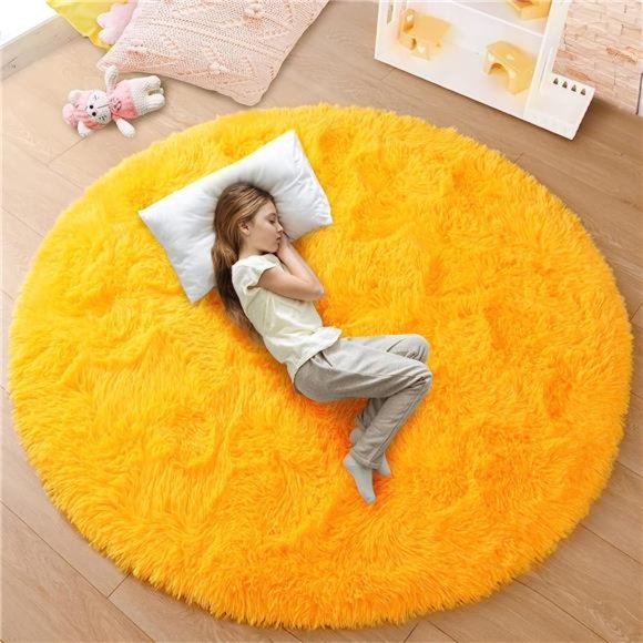 Round Rug 4x4Feet Fluffy Soft AreaRugs for Kids Girls Room Princess Castle Plush - Picture 1 of 6